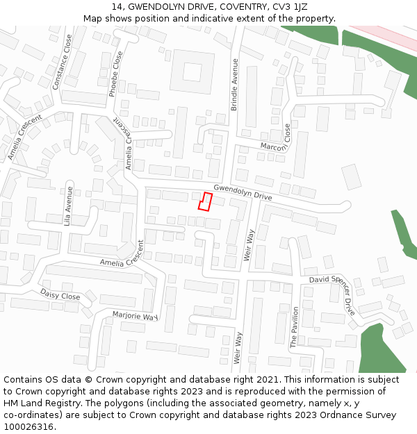 14, GWENDOLYN DRIVE, COVENTRY, CV3 1JZ: Location map and indicative extent of plot