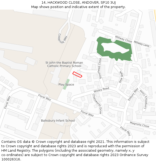 14, HACKWOOD CLOSE, ANDOVER, SP10 3UJ: Location map and indicative extent of plot