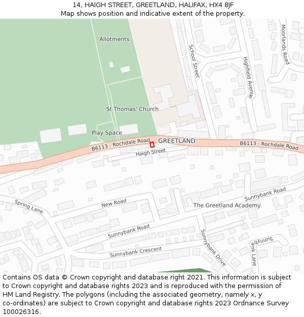 14, HAIGH STREET, GREETLAND, HALIFAX, HX4 8JF: Location map and indicative extent of plot