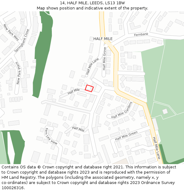 14, HALF MILE, LEEDS, LS13 1BW: Location map and indicative extent of plot