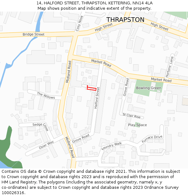 14, HALFORD STREET, THRAPSTON, KETTERING, NN14 4LA: Location map and indicative extent of plot