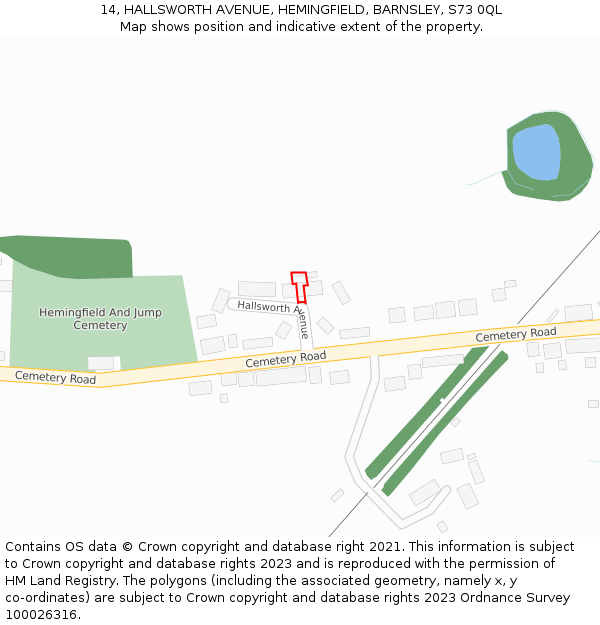 14, HALLSWORTH AVENUE, HEMINGFIELD, BARNSLEY, S73 0QL: Location map and indicative extent of plot