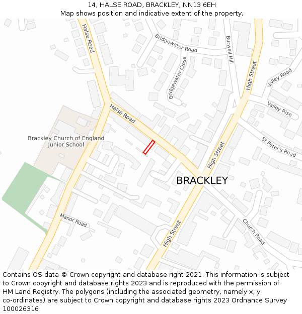 14, HALSE ROAD, BRACKLEY, NN13 6EH: Location map and indicative extent of plot