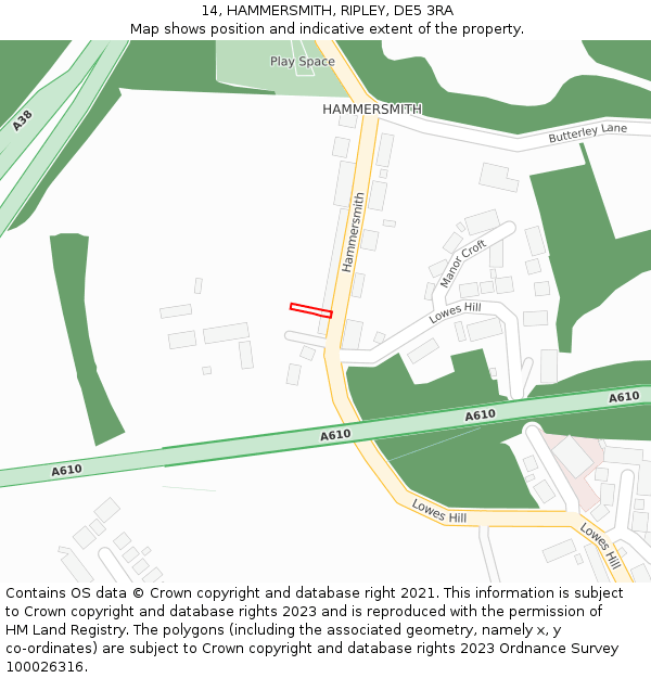 14, HAMMERSMITH, RIPLEY, DE5 3RA: Location map and indicative extent of plot