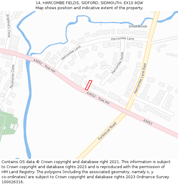 14, HARCOMBE FIELDS, SIDFORD, SIDMOUTH, EX10 9QW: Location map and indicative extent of plot