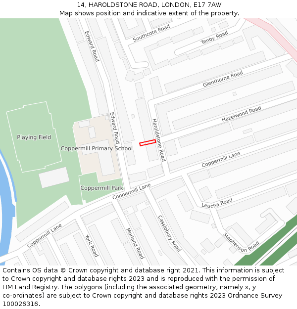 14, HAROLDSTONE ROAD, LONDON, E17 7AW: Location map and indicative extent of plot
