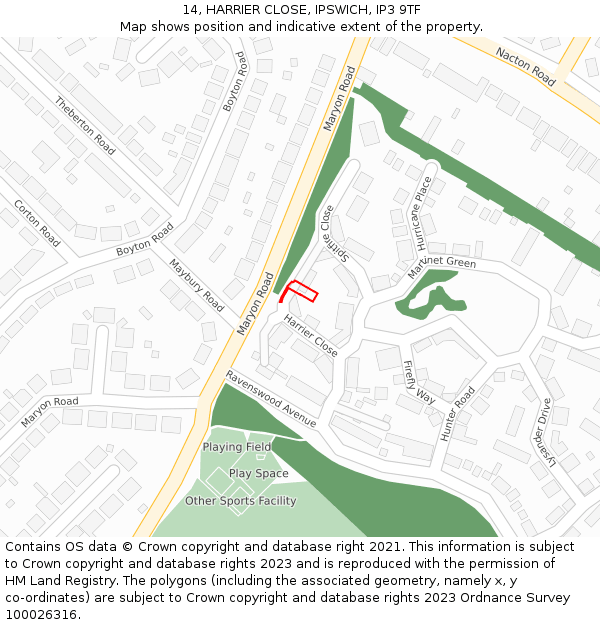 14, HARRIER CLOSE, IPSWICH, IP3 9TF: Location map and indicative extent of plot
