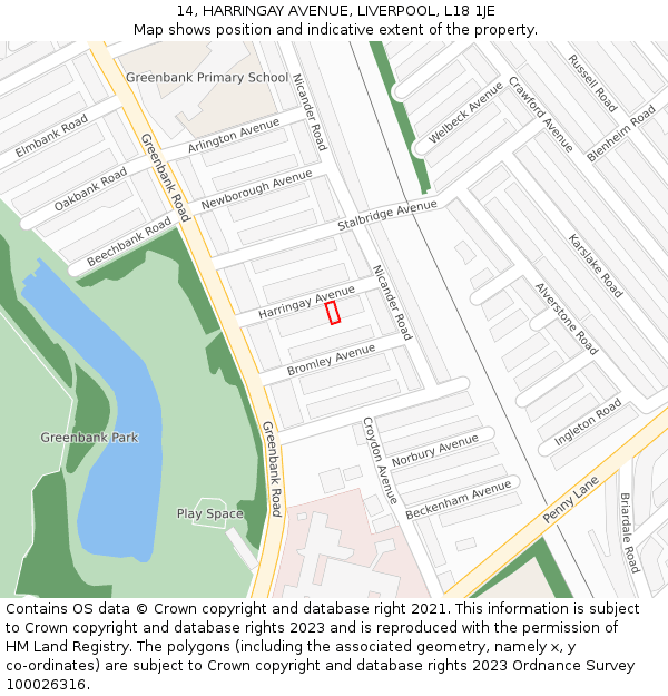14, HARRINGAY AVENUE, LIVERPOOL, L18 1JE: Location map and indicative extent of plot