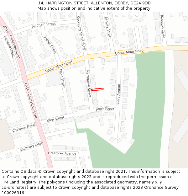14, HARRINGTON STREET, ALLENTON, DERBY, DE24 9DB: Location map and indicative extent of plot