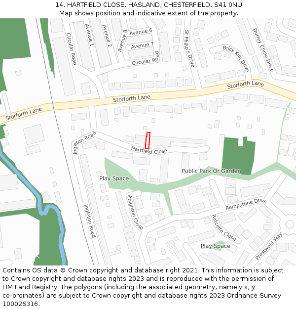 14, HARTFIELD CLOSE, HASLAND, CHESTERFIELD, S41 0NU: Location map and indicative extent of plot