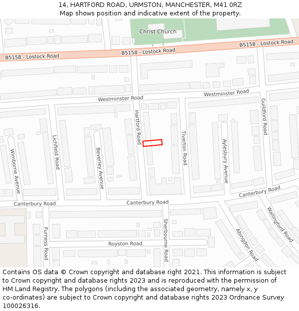 14, HARTFORD ROAD, URMSTON, MANCHESTER, M41 0RZ: Location map and indicative extent of plot