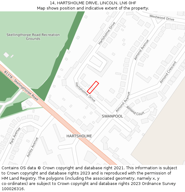 14, HARTSHOLME DRIVE, LINCOLN, LN6 0HF: Location map and indicative extent of plot
