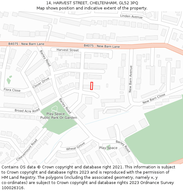 14, HARVEST STREET, CHELTENHAM, GL52 3PQ: Location map and indicative extent of plot