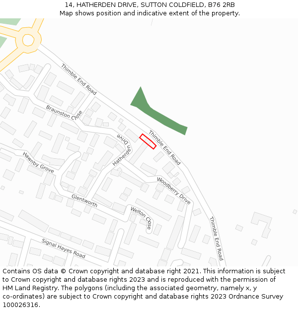 14, HATHERDEN DRIVE, SUTTON COLDFIELD, B76 2RB: Location map and indicative extent of plot