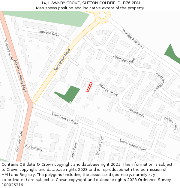 14, HAWNBY GROVE, SUTTON COLDFIELD, B76 2BN: Location map and indicative extent of plot