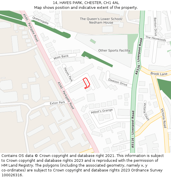 14, HAYES PARK, CHESTER, CH1 4AL: Location map and indicative extent of plot