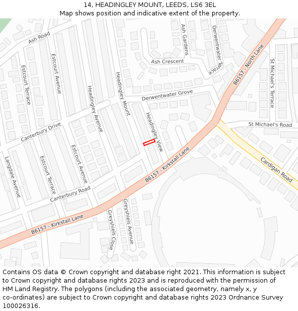 14, HEADINGLEY MOUNT, LEEDS, LS6 3EL: Location map and indicative extent of plot