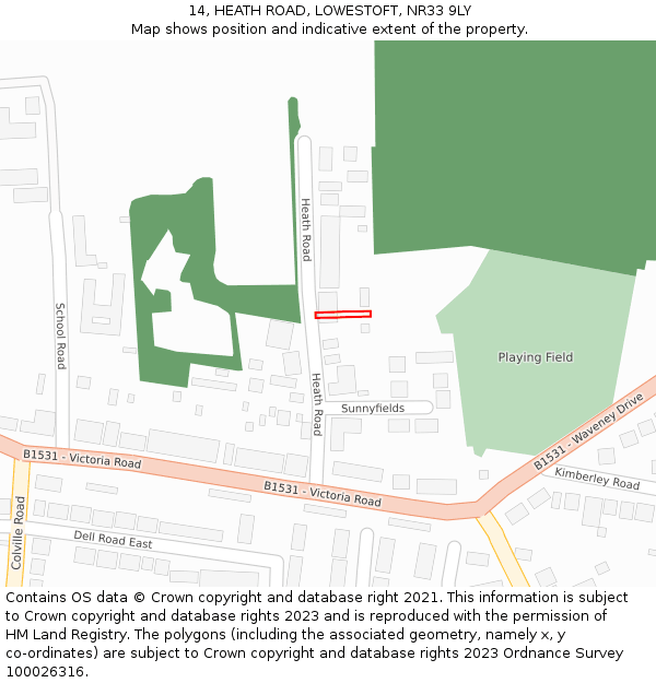 14, HEATH ROAD, LOWESTOFT, NR33 9LY: Location map and indicative extent of plot