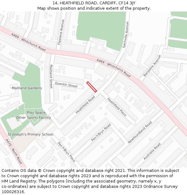 14, HEATHFIELD ROAD, CARDIFF, CF14 3JY: Location map and indicative extent of plot