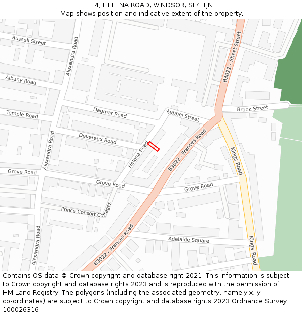 14, HELENA ROAD, WINDSOR, SL4 1JN: Location map and indicative extent of plot