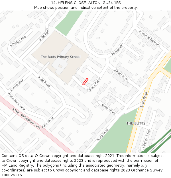 14, HELENS CLOSE, ALTON, GU34 1FS: Location map and indicative extent of plot