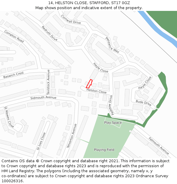 14, HELSTON CLOSE, STAFFORD, ST17 0GZ: Location map and indicative extent of plot