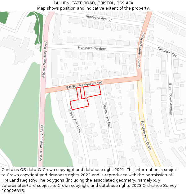 14, HENLEAZE ROAD, BRISTOL, BS9 4EX: Location map and indicative extent of plot