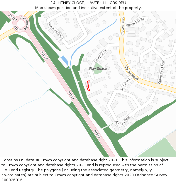 14, HENRY CLOSE, HAVERHILL, CB9 9PU: Location map and indicative extent of plot