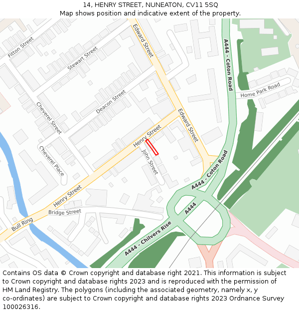 14, HENRY STREET, NUNEATON, CV11 5SQ: Location map and indicative extent of plot