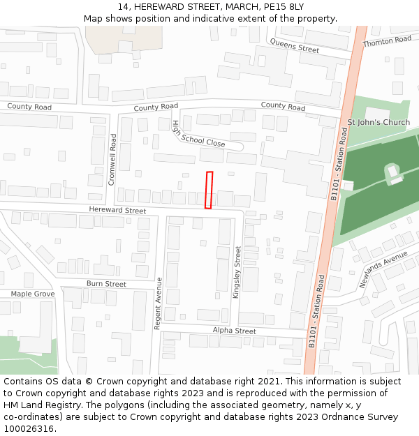 14, HEREWARD STREET, MARCH, PE15 8LY: Location map and indicative extent of plot