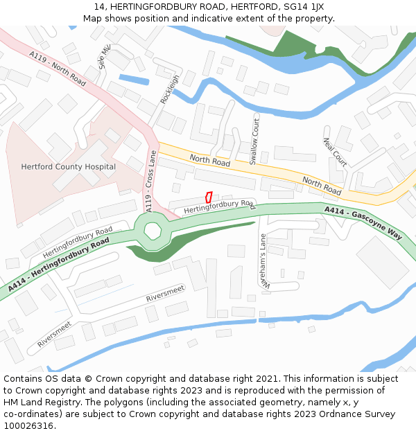 14, HERTINGFORDBURY ROAD, HERTFORD, SG14 1JX: Location map and indicative extent of plot