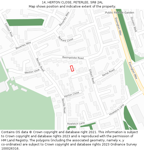 14, HERTON CLOSE, PETERLEE, SR8 2AL: Location map and indicative extent of plot