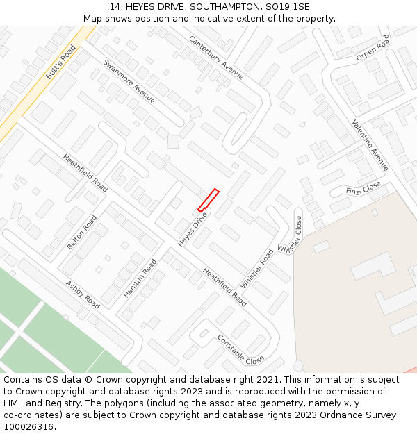 14, HEYES DRIVE, SOUTHAMPTON, SO19 1SE: Location map and indicative extent of plot