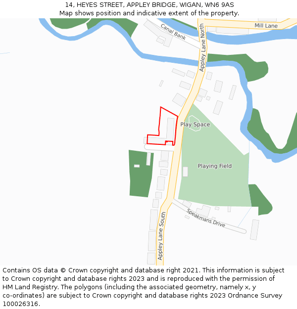 14, HEYES STREET, APPLEY BRIDGE, WIGAN, WN6 9AS: Location map and indicative extent of plot