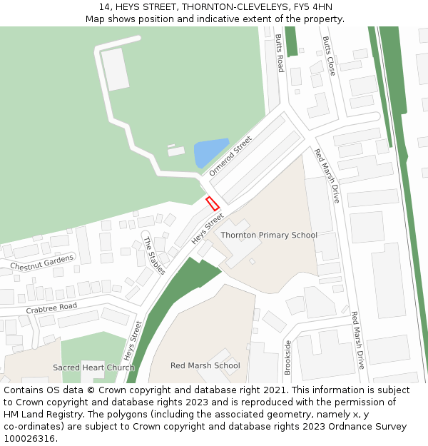 14, HEYS STREET, THORNTON-CLEVELEYS, FY5 4HN: Location map and indicative extent of plot