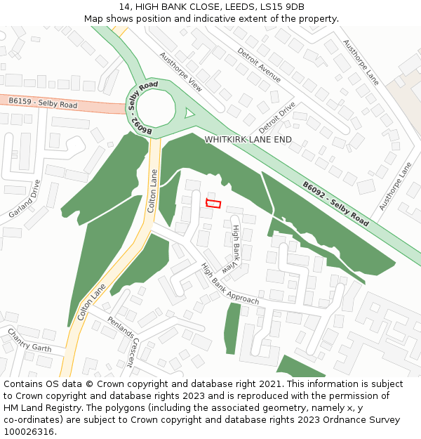 14, HIGH BANK CLOSE, LEEDS, LS15 9DB: Location map and indicative extent of plot