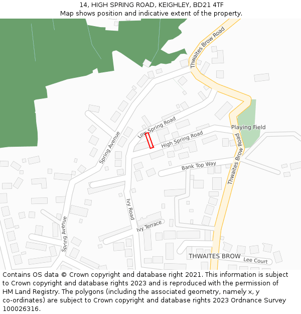 14, HIGH SPRING ROAD, KEIGHLEY, BD21 4TF: Location map and indicative extent of plot
