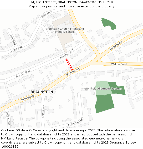 14, HIGH STREET, BRAUNSTON, DAVENTRY, NN11 7HR: Location map and indicative extent of plot