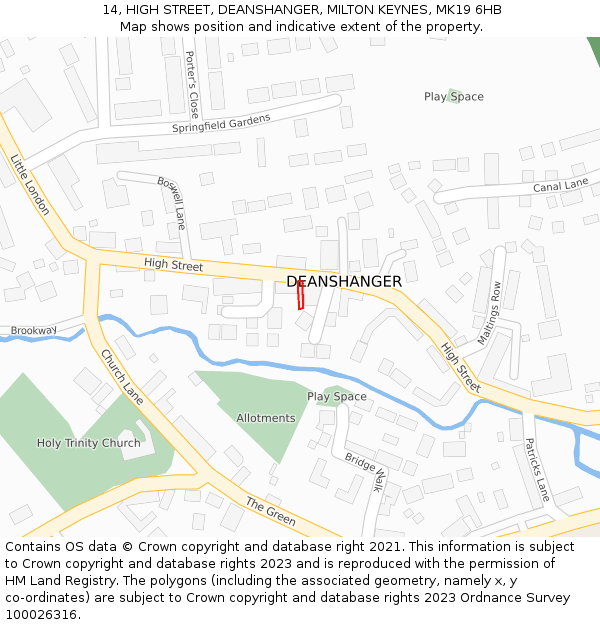 14, HIGH STREET, DEANSHANGER, MILTON KEYNES, MK19 6HB: Location map and indicative extent of plot