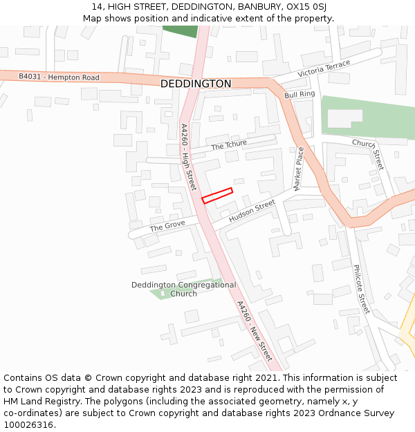 14, HIGH STREET, DEDDINGTON, BANBURY, OX15 0SJ: Location map and indicative extent of plot