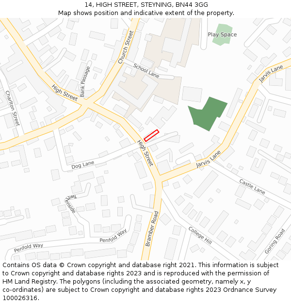 14, HIGH STREET, STEYNING, BN44 3GG: Location map and indicative extent of plot