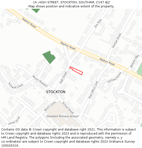 14, HIGH STREET, STOCKTON, SOUTHAM, CV47 8JZ: Location map and indicative extent of plot