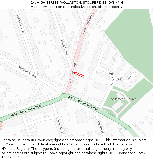 14, HIGH STREET, WOLLASTON, STOURBRIDGE, DY8 4NH: Location map and indicative extent of plot