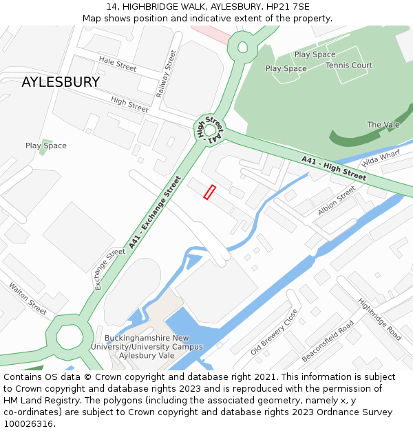 14, HIGHBRIDGE WALK, AYLESBURY, HP21 7SE: Location map and indicative extent of plot