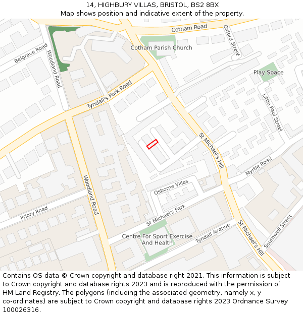 14, HIGHBURY VILLAS, BRISTOL, BS2 8BX: Location map and indicative extent of plot
