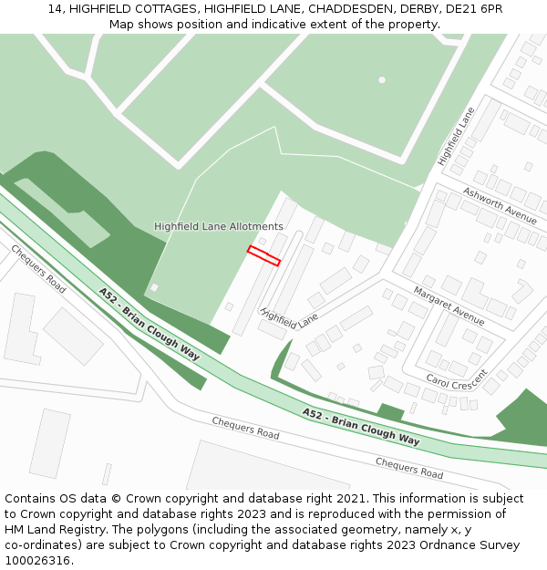 14, HIGHFIELD COTTAGES, HIGHFIELD LANE, CHADDESDEN, DERBY, DE21 6PR: Location map and indicative extent of plot