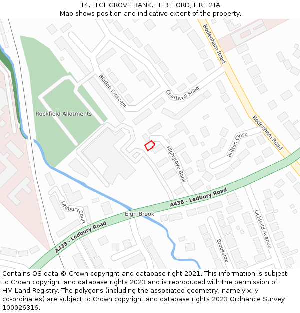 14, HIGHGROVE BANK, HEREFORD, HR1 2TA: Location map and indicative extent of plot