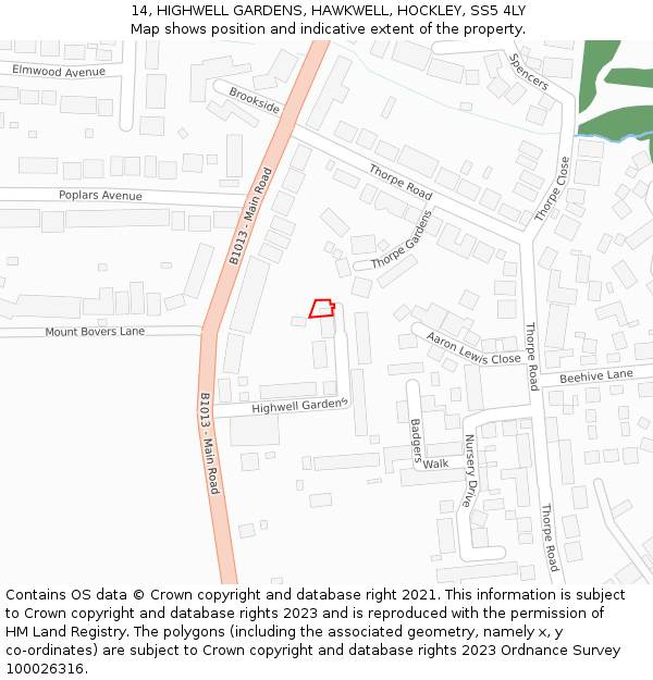 14, HIGHWELL GARDENS, HAWKWELL, HOCKLEY, SS5 4LY: Location map and indicative extent of plot