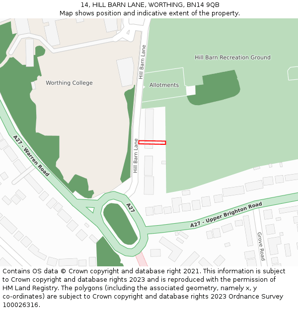 14, HILL BARN LANE, WORTHING, BN14 9QB: Location map and indicative extent of plot