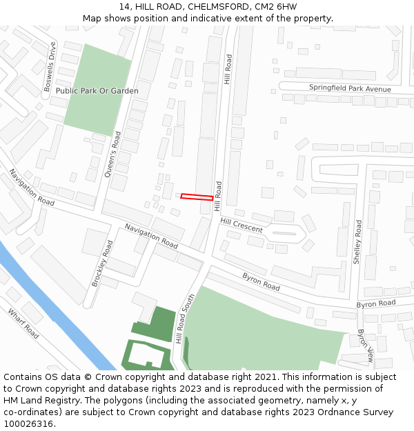 14, HILL ROAD, CHELMSFORD, CM2 6HW: Location map and indicative extent of plot